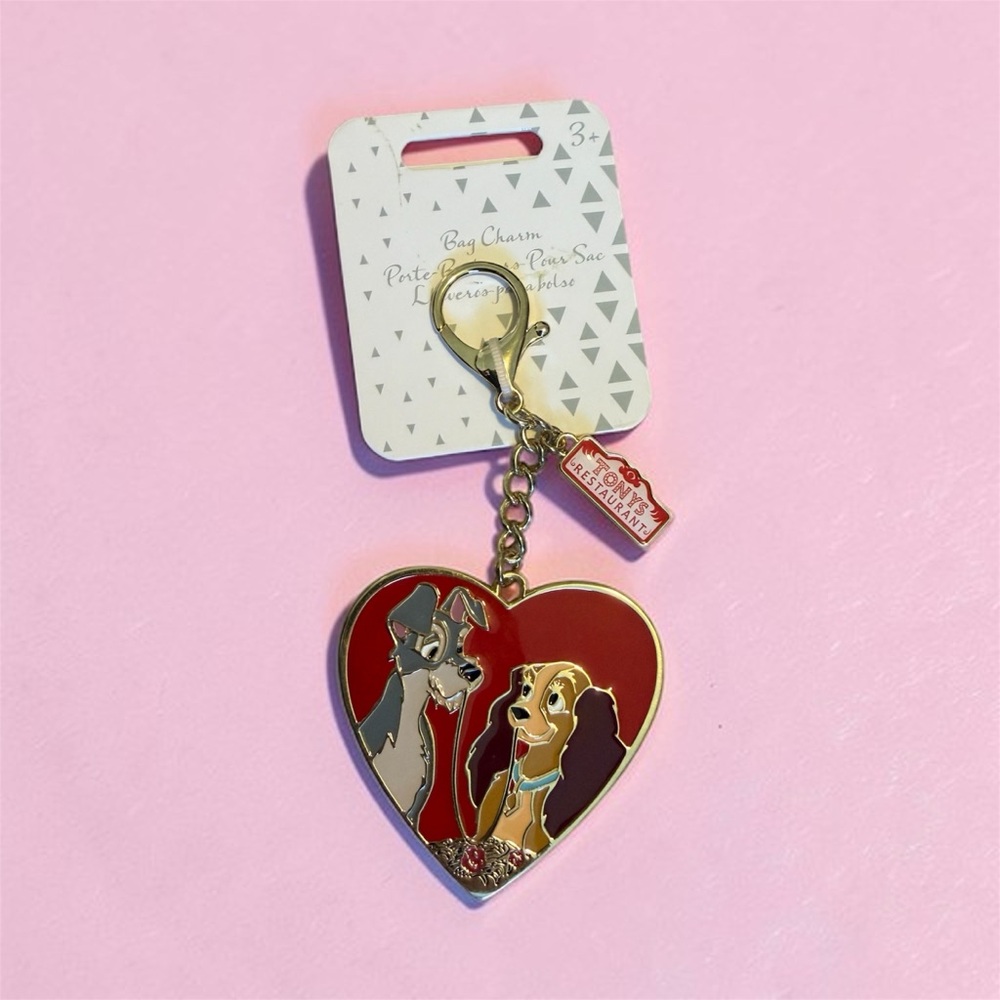 Disney Lady and the Tramp Gold Textured Heart Keychain Bag Charm